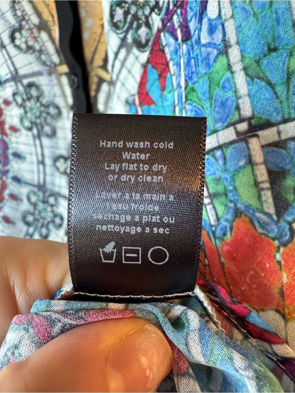 Clover Canyon Mosaic Print Button-Up Blouse - Black, Purple, Tan - Picture 6 of 7